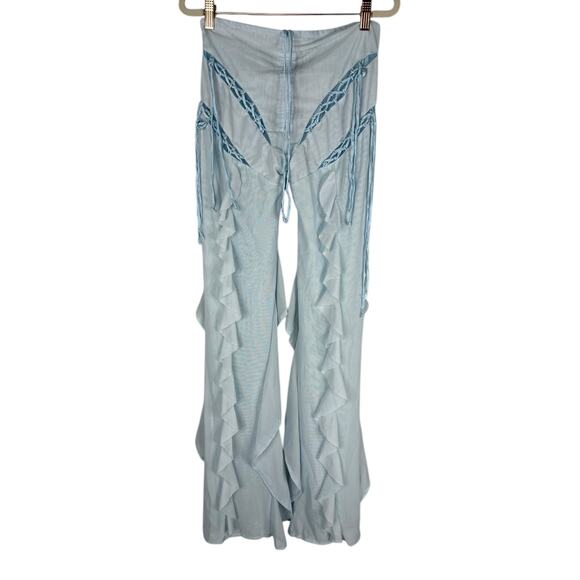 AMOR MIA Meta Angel Pants Sheer Lace Up Ruffle Boho Chic Festival Powder Blue SM - Picture 8 of 16